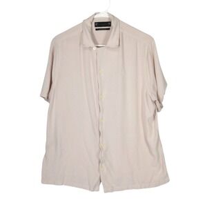 AllSaints Relaxed Fit Camp Collar Shirt Pink Mens SIze M Short Sleeve